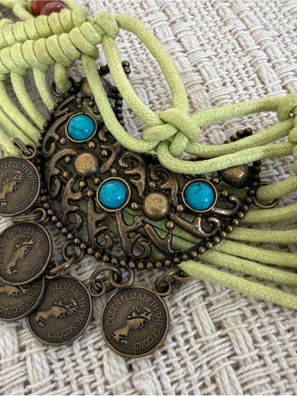 Bohemian Turquoise Accent Fringe Belt - Unbranded